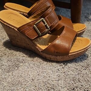 b.o.c. Tan Leather Wedge Sandals